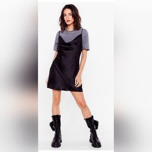 NWOT Nasty Gal Satin Cowl Neck Mini Dress Size 4 in Black